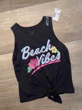 The Children's Place "Beach Vibes" Black Tie-Front Tank